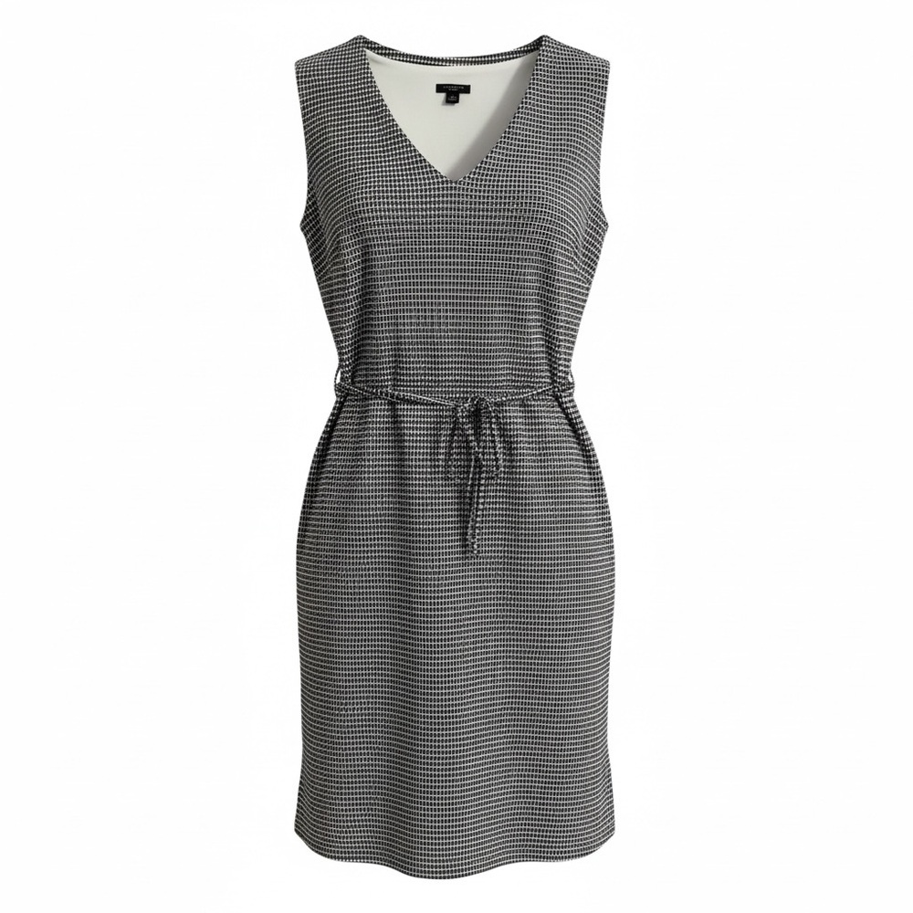 Ann Taylor Belted Sheath Dress Petite L Black White Mini Check Business Casual